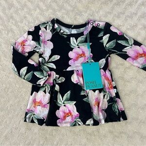 Posh Peanut Black Pink Floral Dress Size 6-12 Months Papook Bamboo